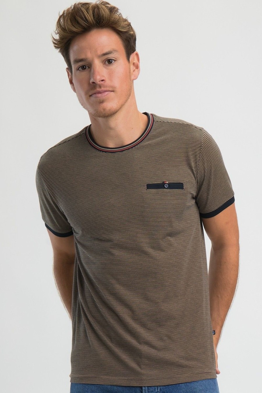 Homme Benson & Cherry T-Shirts Pour Homme | T-Shirt Fluide Raye Tudalig Beige