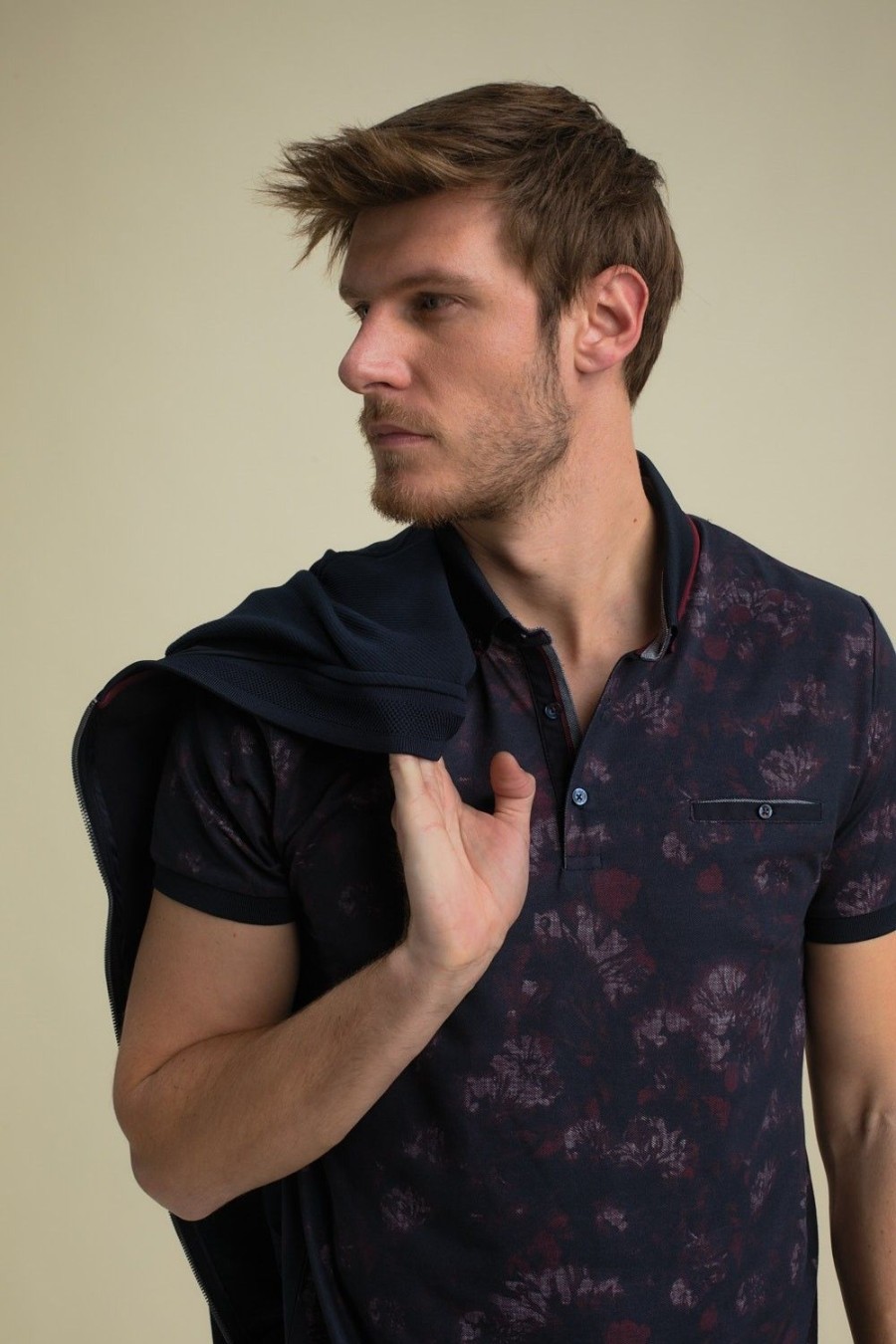 Homme Benson & Cherry Polos Pour Homme | Polo Pique A Motif Fleurs Gawen Marine