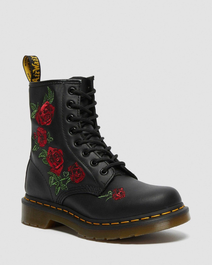 Dames Dr. Martens Tenias | Bottines A Lacets En Cuir 1460 Vonda Floral Rose Noir — Softy T