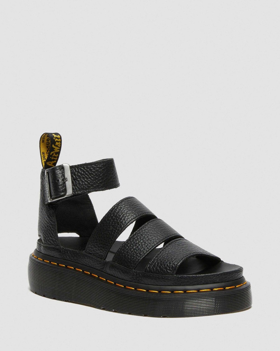 Dames Dr. Martens Sandales A Plateforme | Sandales A Plateforme En Cuir Nappa Quad Milled Clarissa Ii Noir — Nappa Moulu