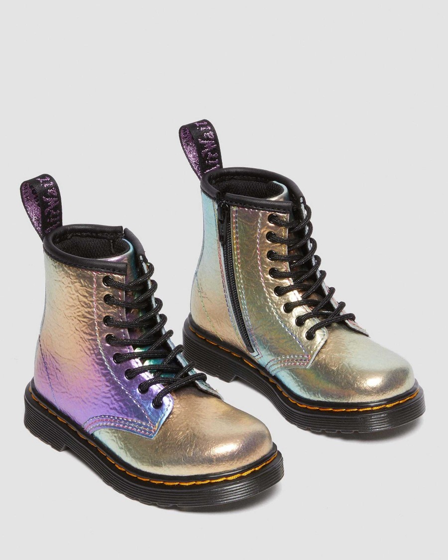 Enfants Dr. Martens Maihars Pour Enfants | Bottines A Lacets En Cuir Froisse Arc-En-Ciel 1460 Pour Tout-Petit Multi — Froisse Arc-En-Ciel