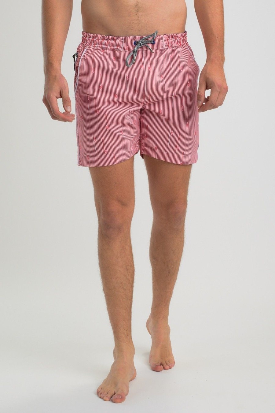 Homme Benson & Cherry Les Bas | Short De Bain Aux Fines Rayures Pilgrim Rouge