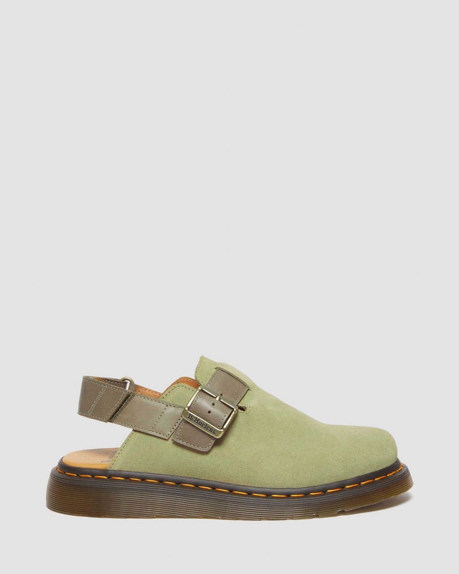 Dames Dr. Martens Chaussons | Mocassins A Bride Arriere En Daim Et Cuir Jorge Ii Olive Clair+Olive — Ehsuede+Carrara