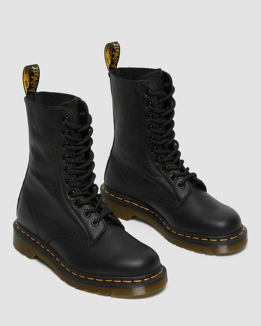 Dames Dr. Martens Tenias | Bottes Hautes En Cuir 1490 Virginia A Poignee Haute Noir — Virginie