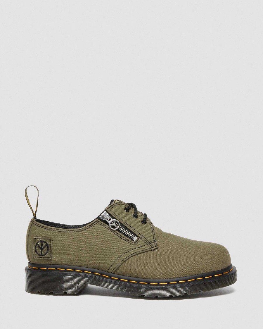 Messieurs Dr. Martens Chaussures A Lacets | 1461 Babylon Canvas -Chaussures En Cuir Noir+Olive — Toile+Wanama