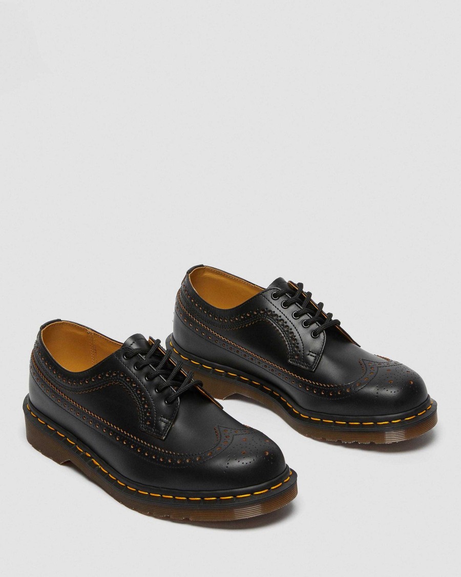 Messieurs Dr. Martens Chaussures Fabriquees En Angleterre | Chaussures Brogue Vintage 3989 Quilon En Cuir Noir — Quilon