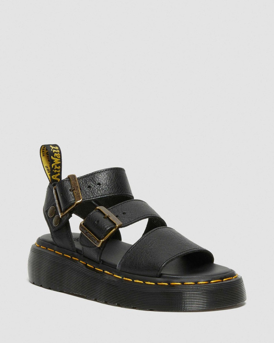 Dames Dr. Martens Sandales A Plateforme | Sandales A Plateforme Quadruple Gryphon En Cuir Noir — Pise