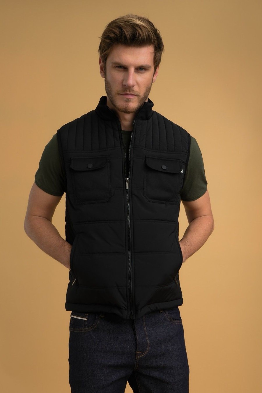 Homme Benson & Cherry Vestes Et Sweaterie Pour Homme | Gilet Sans Manches Matelasse Deperlant Salu Noir