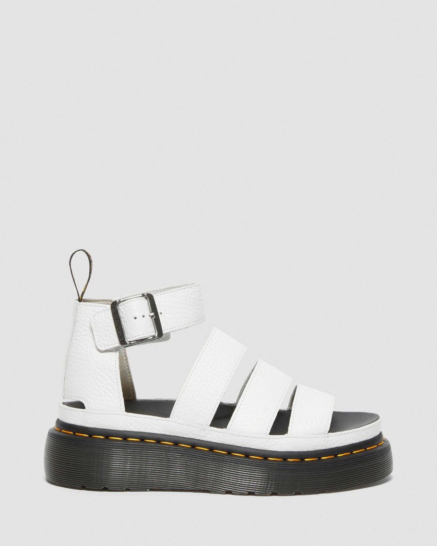 Dames Dr. Martens Sandales A Plateforme | Sandales A Plateforme En Cuir Nappa Quad Milled Clarissa Ii Blanc — Nappa Moulu