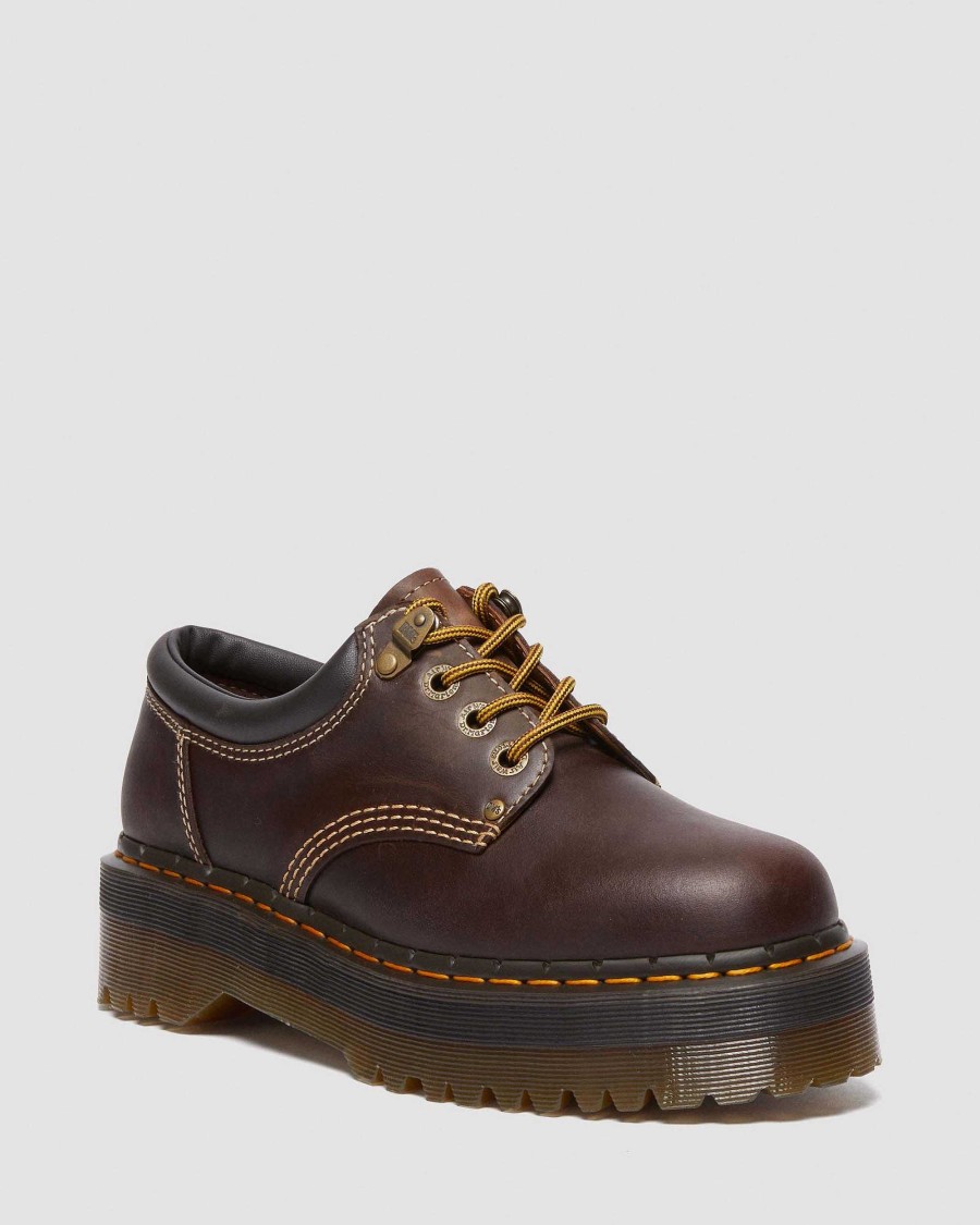 Dames Dr. Martens Chaussures A Semelles Compensees | Chaussures A Plateforme En Cuir Crazy Horse 8053 Quad Ii Marron Fonce — Crazy Horse+Pu