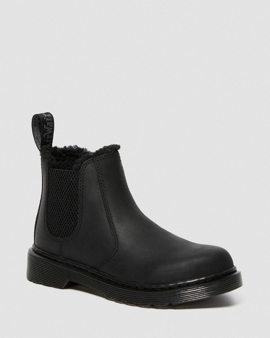 Enfants Dr. Martens Maihars Pour Enfants | Bottines Chelsea Junior 2976 Leonore Doublees De Fausse Fourrure Noir — Republique Impermeable