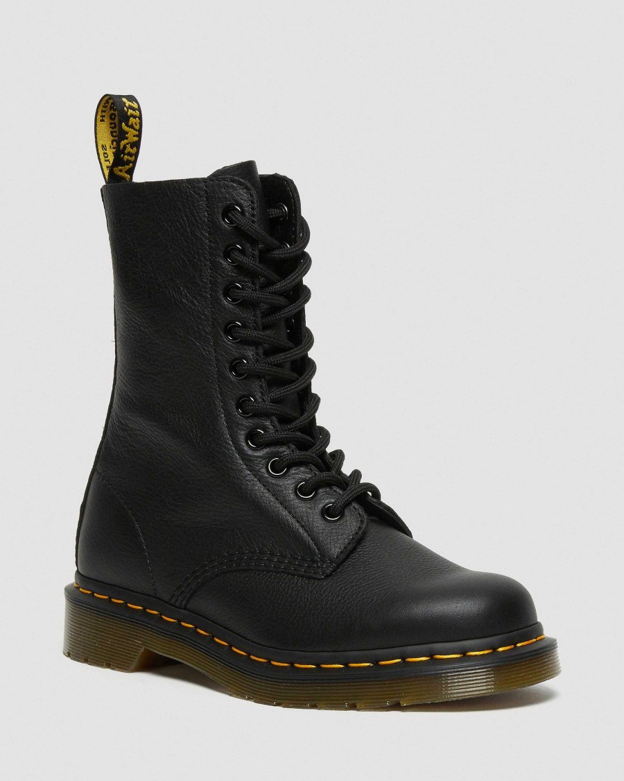 Dames Dr. Martens Tenias | Bottes Hautes En Cuir 1490 Virginia A Poignee Haute Noir — Virginie