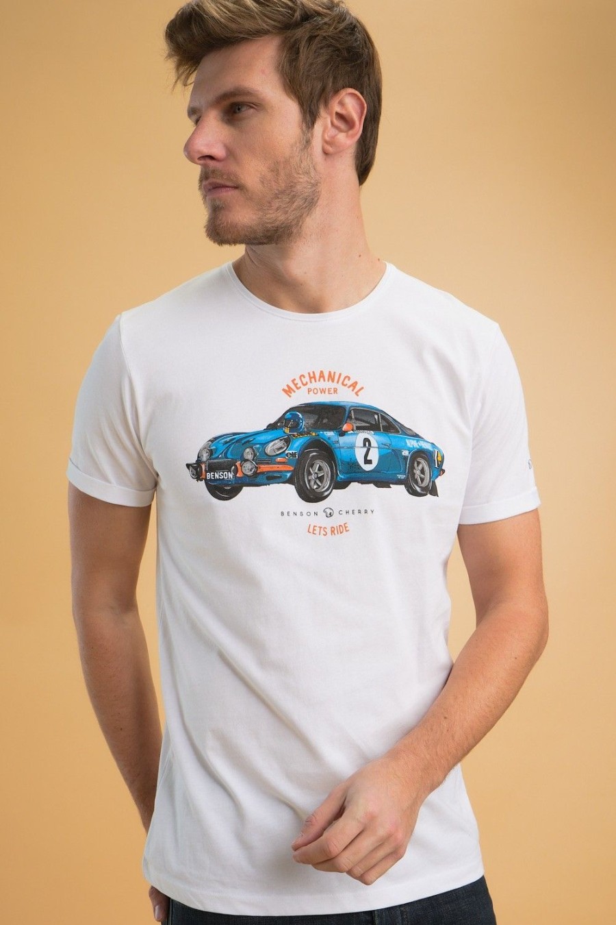 Homme Benson & Cherry T-Shirts Pour Homme | T-Shirt Manches Courtes Renault Alpine Rallye Telesco Blanc