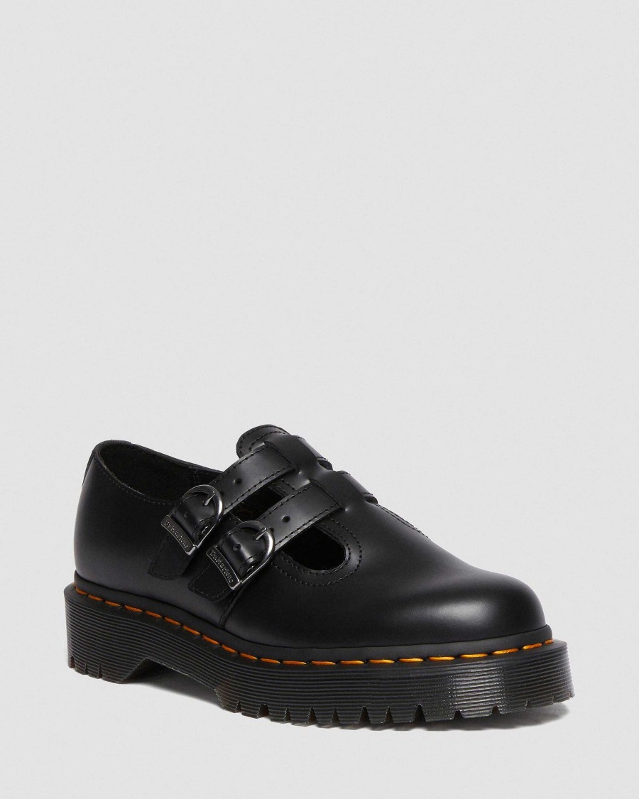 Dames Dr. Martens Chaussures A Semelles Compensees | Chaussures Mary Jane A Plateforme Lisse En Cuir 8065 Ii Bex Noir — Lisse