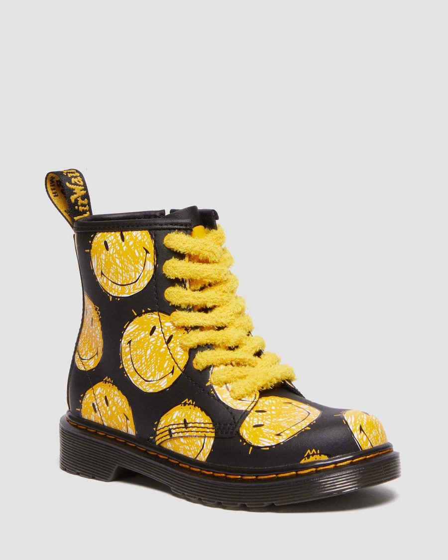 Enfants Dr. Martens Maihars Pour Enfants | Bottes En Cuir Junior 1460 Smiley® Noir — Hydro