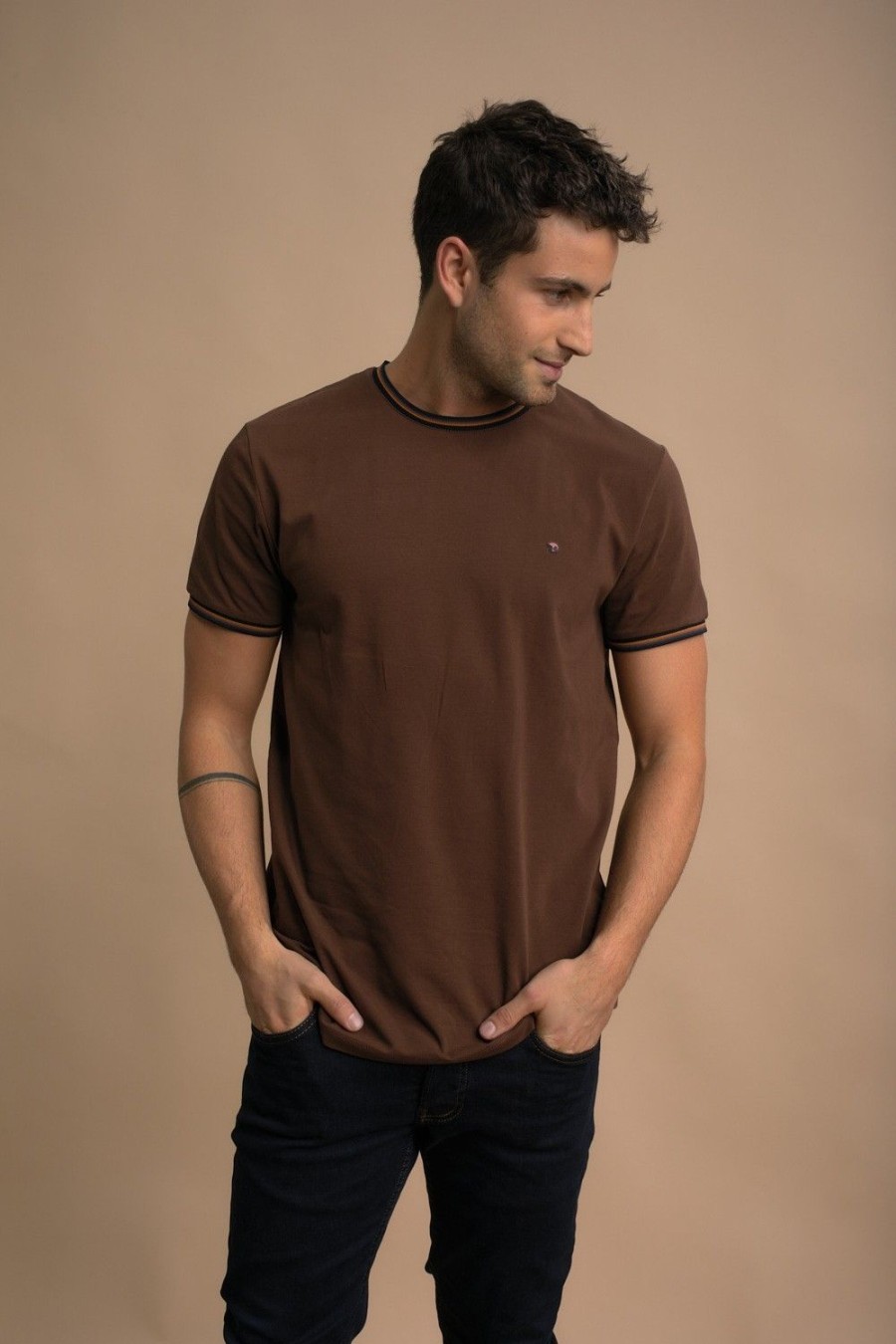 Homme Benson & Cherry T-Shirts Pour Homme | T-Shirt En Jersey Stretch Tutin Choco