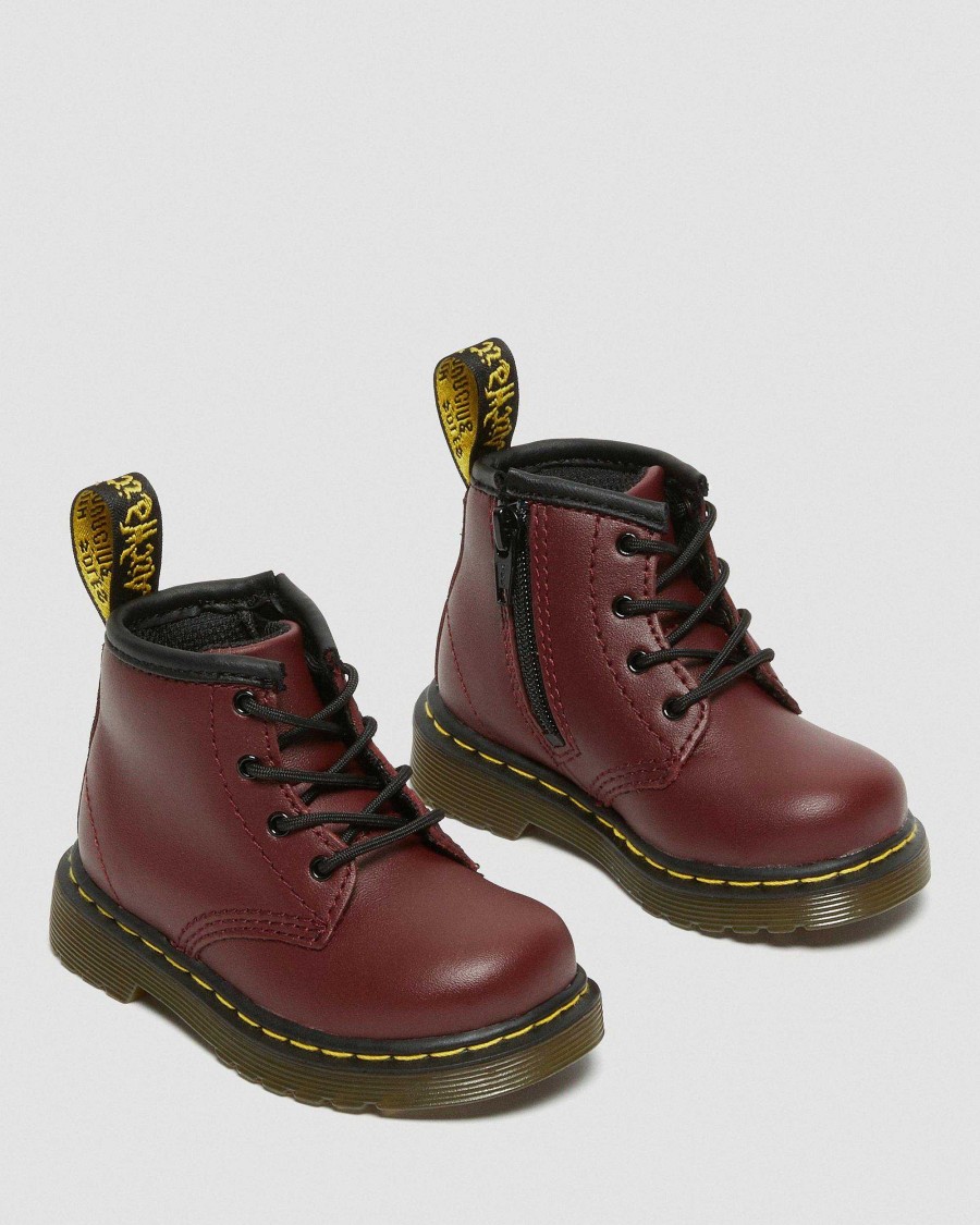 Enfants Dr. Martens Chaussures D'Ecole Pour Filles | Infant 1460 Softy T - Bottines En Cuir Rouge Cerise — Softy T