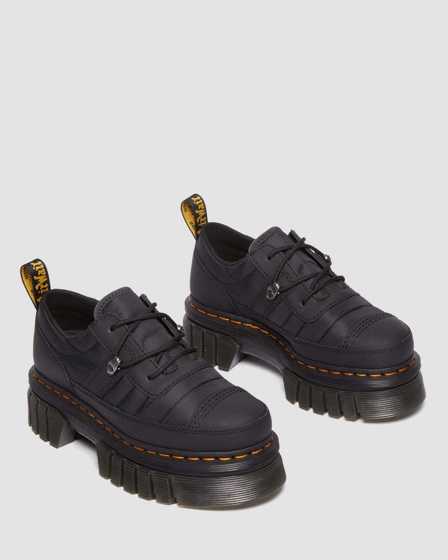 Dames Dr. Martens Chaussures A Semelles Compensees | Chaussures A Plateforme Matelassees Audrick 3I Noir — Cuir Caoutchoute + Matelasse Chaud