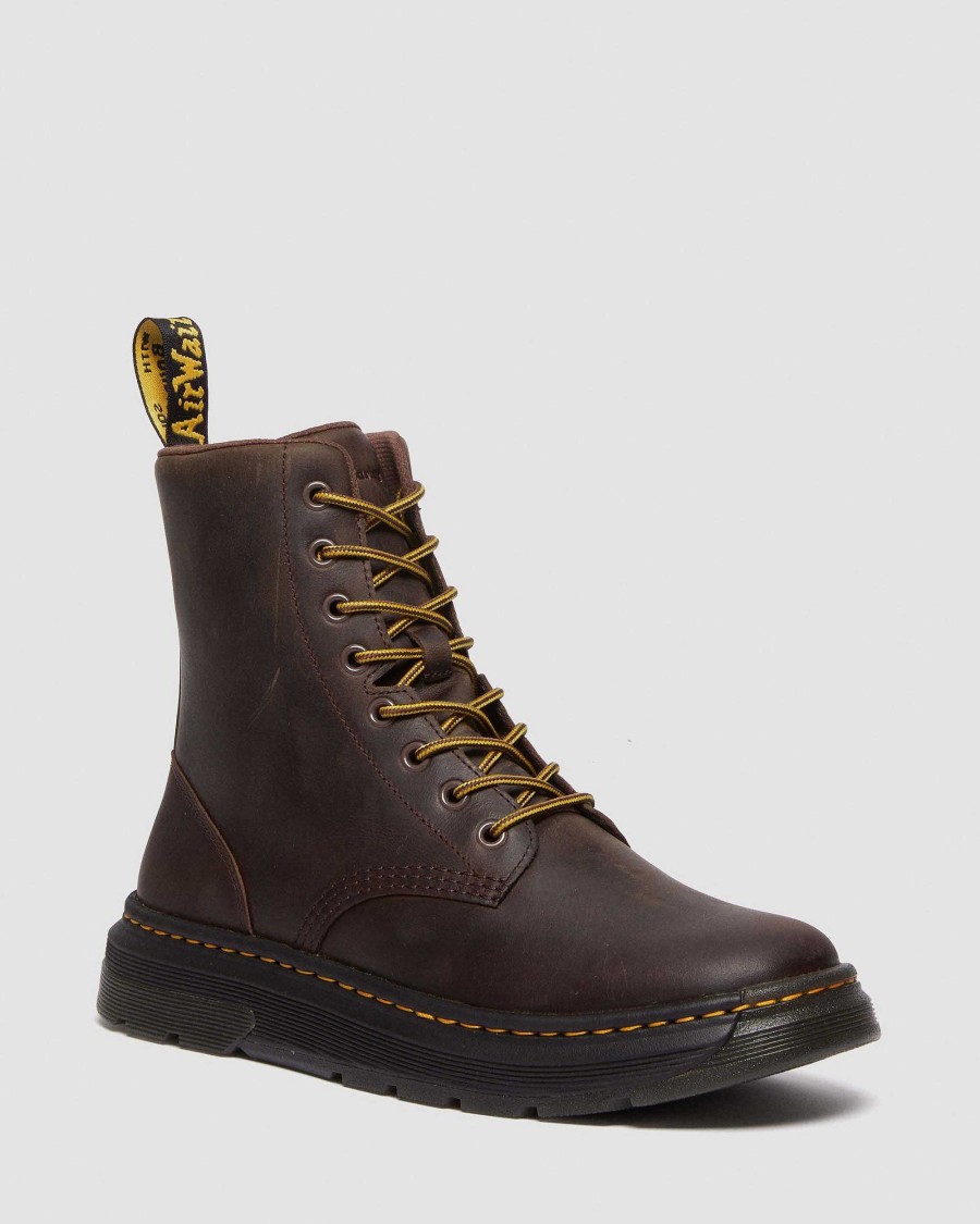 Messieurs Dr. Martens Chaussures Utilitaires | Bottines A Lacets En Cuir Crewson Marron Fonce — Crazy Horse+Pu