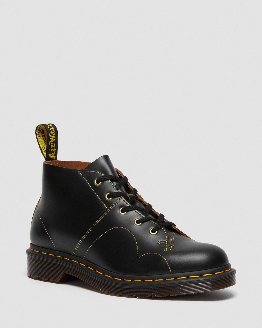 Messieurs Dr. Martens Tenias | Singe D'Eglise En Cuir Maihars Noir — Vintage Lisse