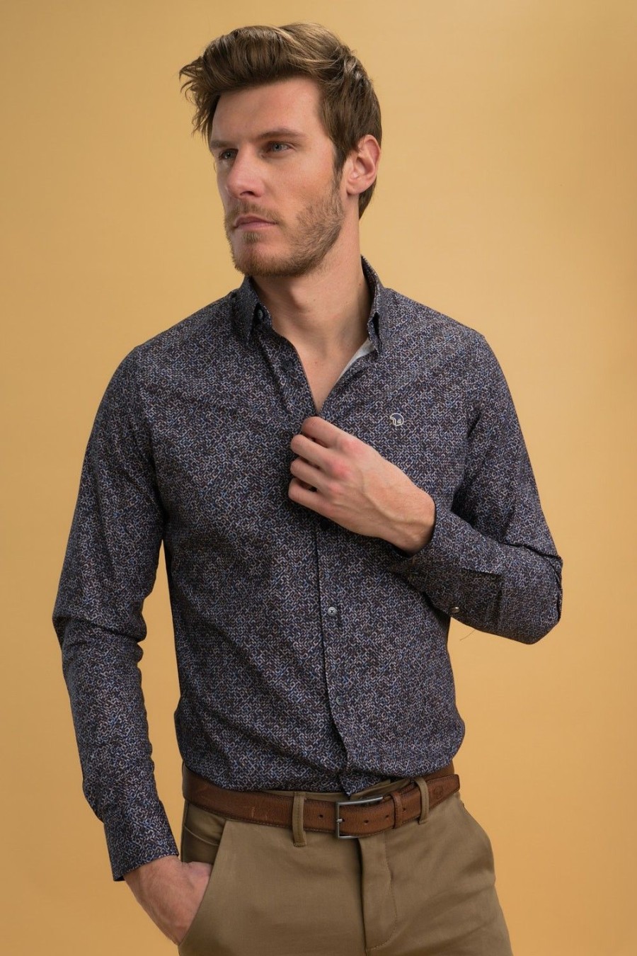 Homme Benson & Cherry Chemises Pour Homme | Chemise De Ville A Motifs Lachaine Marine