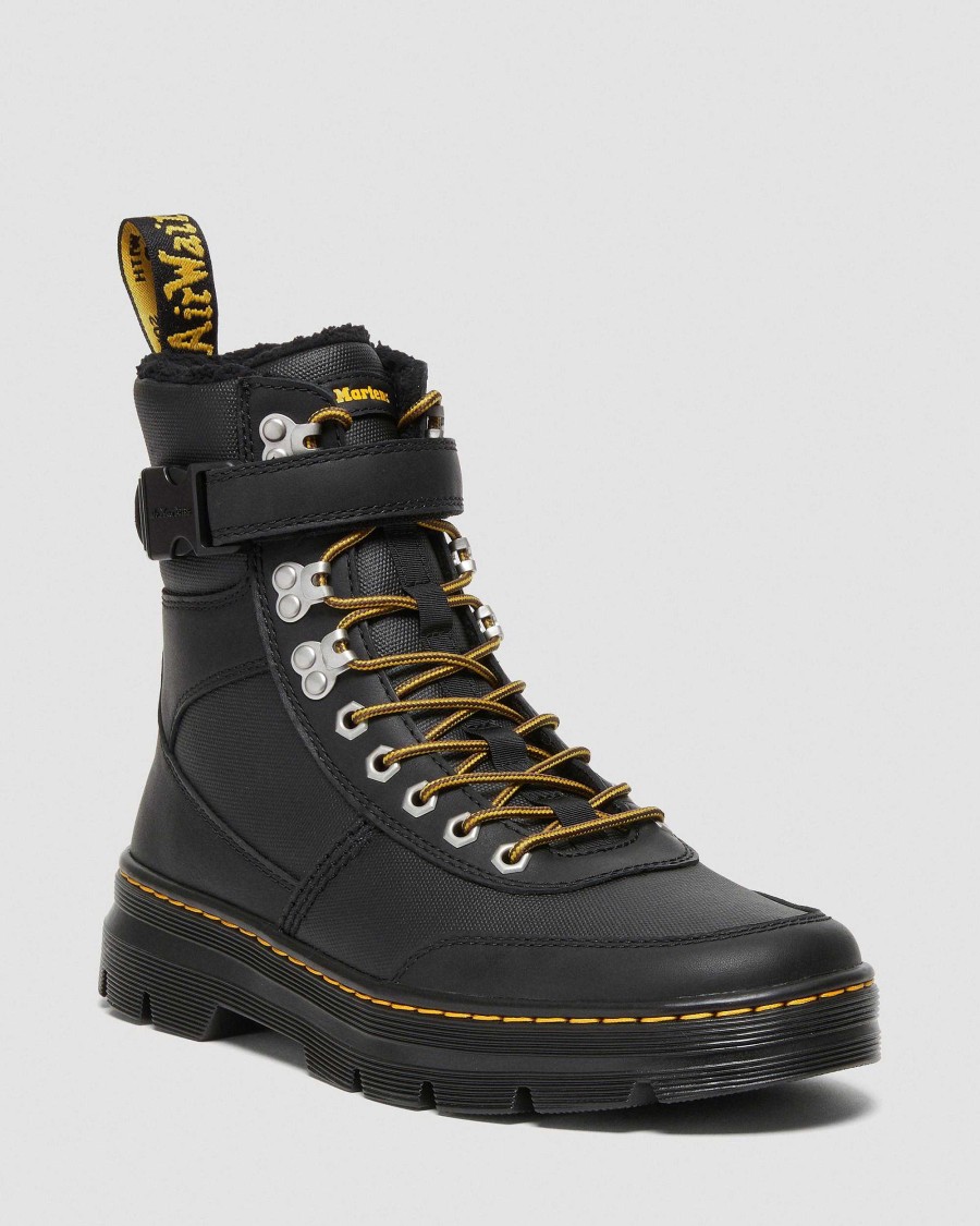 Messieurs Dr. Martens Chaussures Utilitaires | Chapeaux Utilitaires En Fausse Fourrure Combs Tech Noir — Grove+Toile Enduite