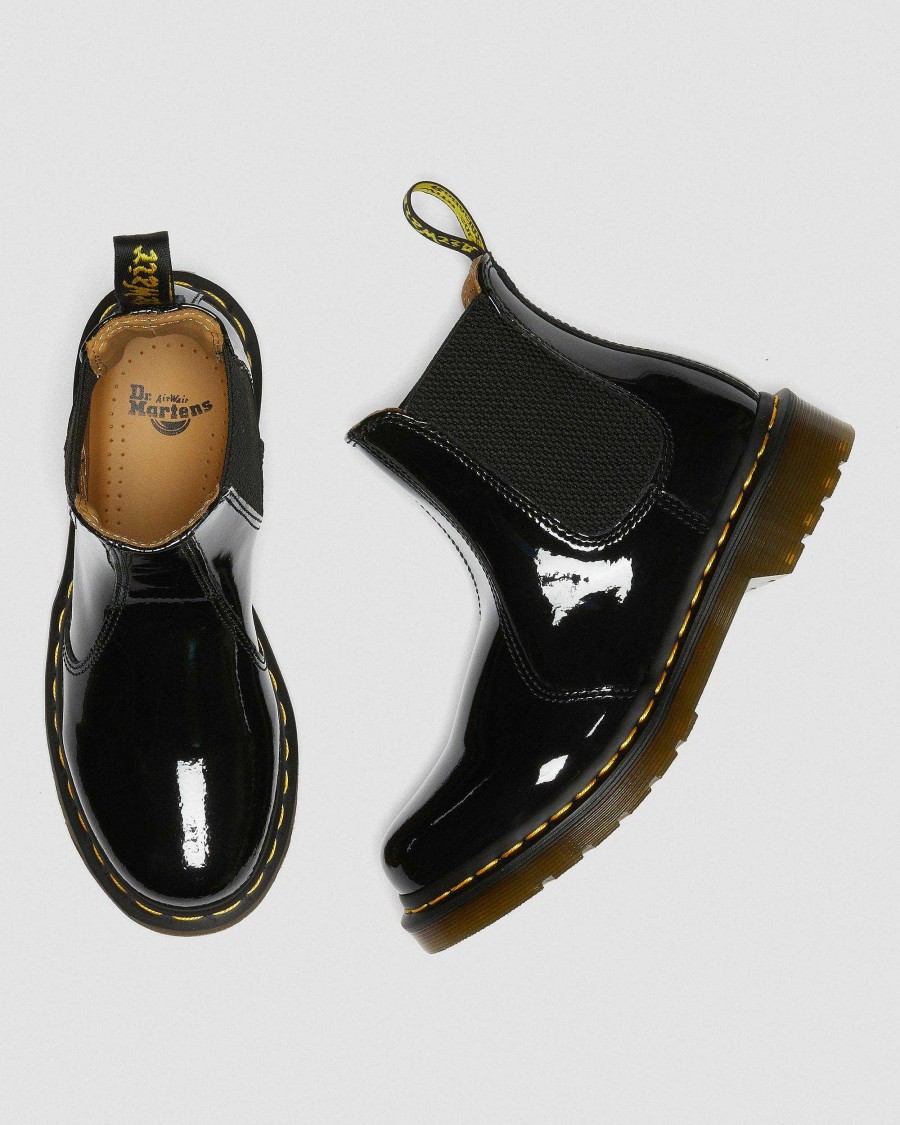 Dames Dr. Martens Bottines | Bottines Chelsea En Cuir Verni 2976 Noir — Lampe Brevetee