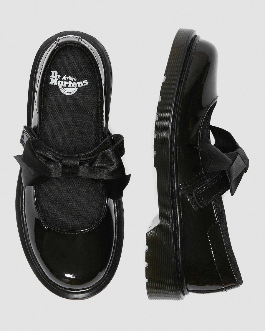 Enfants Dr. Martens Chaussures D'Ecole Pour Filles | Chaussures Mary Jane En Cuir Verni Maccy Ii Junior Noir — Lampe Brevetee