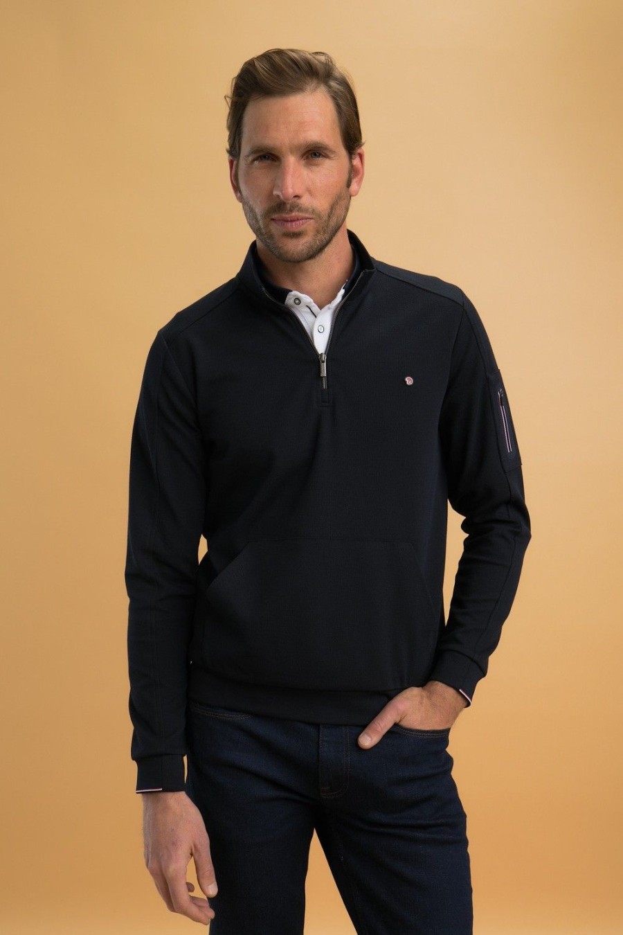 Homme Benson & Cherry Vestes Et Sweaterie Pour Homme | Sweat Col Camionneur Oxford Pique Sila Marine