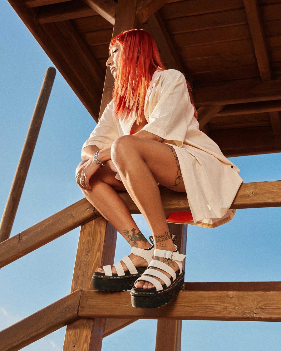 Dames Dr. Martens Sandales Blanches | Sandales Gladiateur A Plateforme En Cuir Blaire Quad Hydro Blanc — Hydro