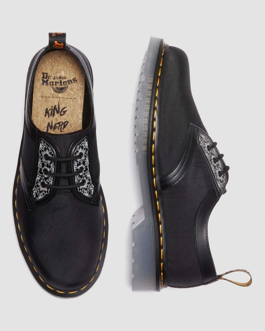 Messieurs Dr. Martens Chaussures A Lacets | Chaussures En Cuir 1461 King Nerd Noir — Cuir Lisse + Nylon Cyclone