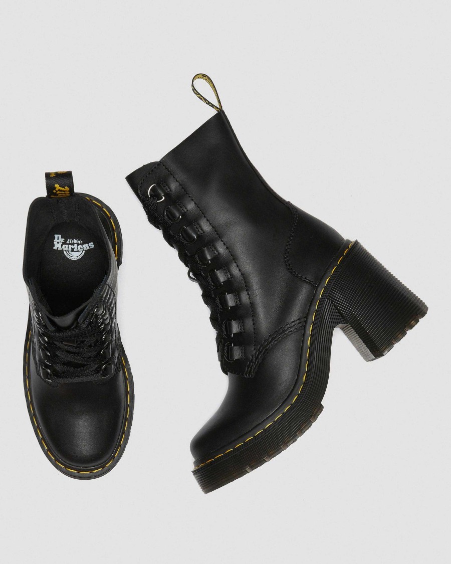 Dames Dr. Martens Bottines | Escarpins A Lacets Et Talons Evases En Cuir Chesney Noir — Bois De Santal