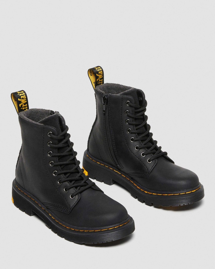 Enfants Dr. Martens Maihars Pour Enfants | Daim Junior 1460 Wintergrip Lace Up Maihars Noir — Yellowstone Wp