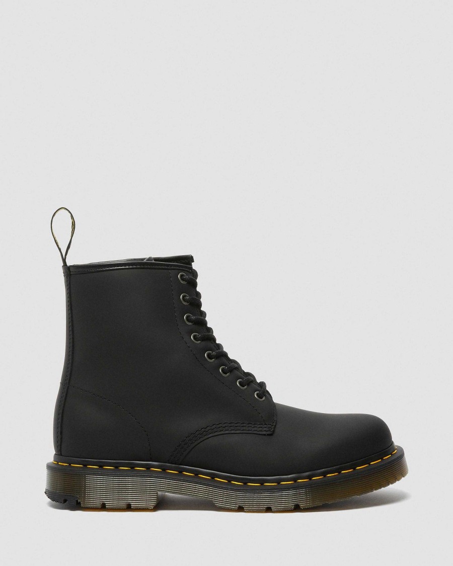 Messieurs Dr. Martens Tenias | Bottines Enfant 1460 Wintergrip En Cuir Noir — Chasse-Neige