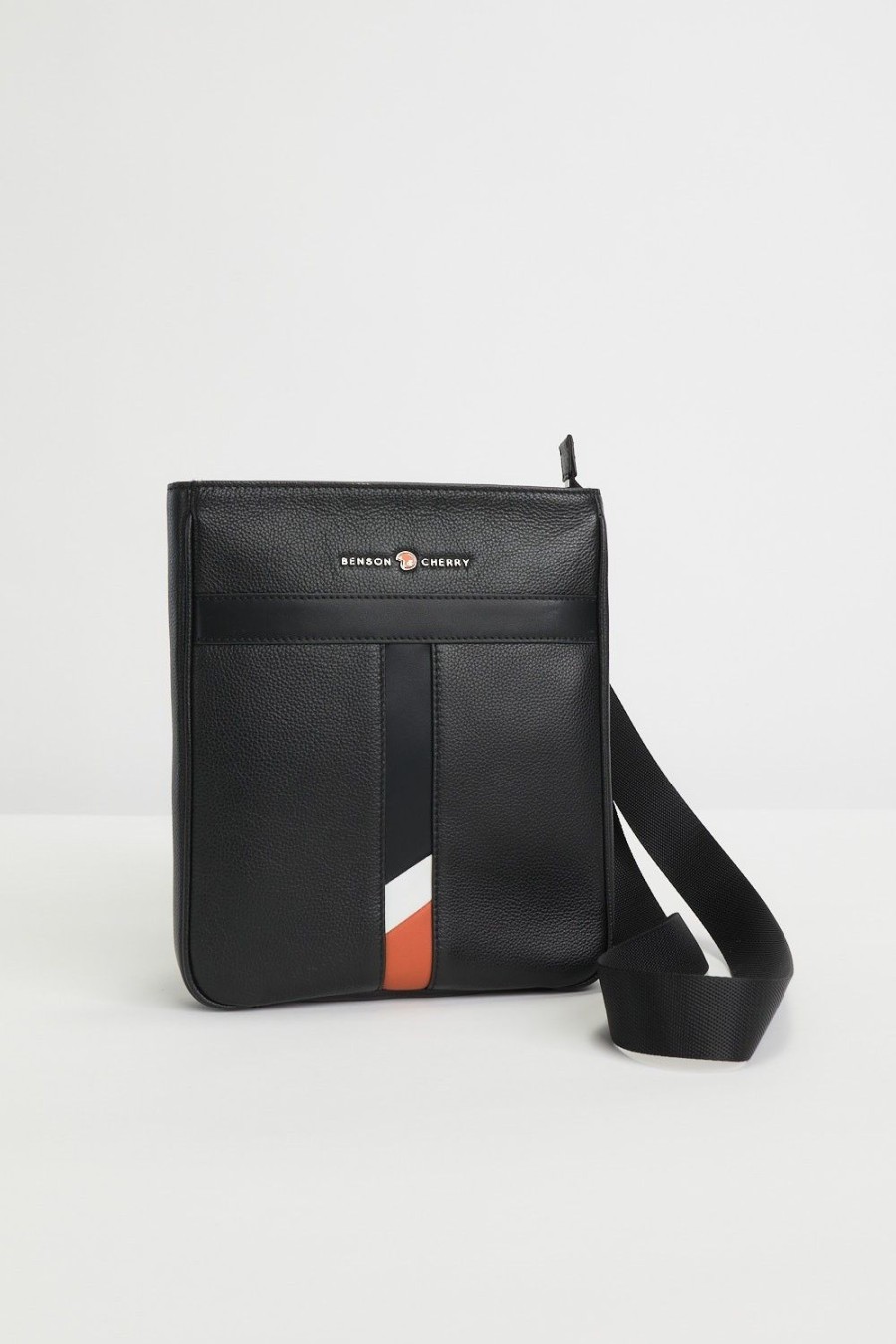 Homme Benson & Cherry Bagagerie Pour Homme | Sacoche Enveloppe En Cuir Avec Bande Tricolore Naccadia Noir