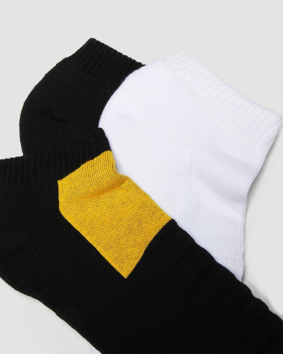 Accessoires Dr. Martens Toutes Les Chaussettes | Double Doc 3-Pack -Chaussettes En Coton Melange Noir+Blanc+Jaune — Melange De Coton