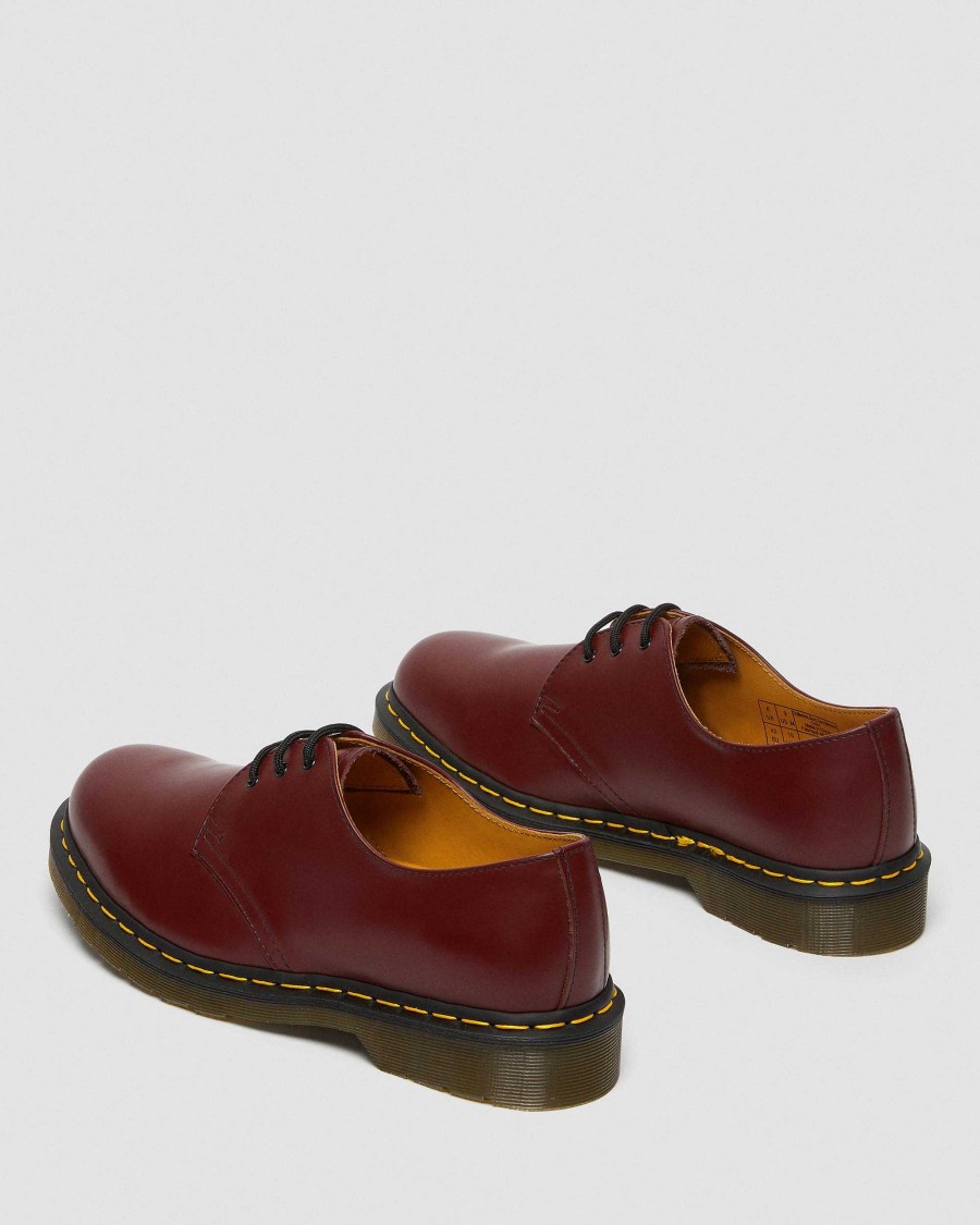 Messieurs Dr. Martens Chaussures A Lacets | Chaussures Oxford 1461 Lisses En Cuir Rouge Cerise — Lisse