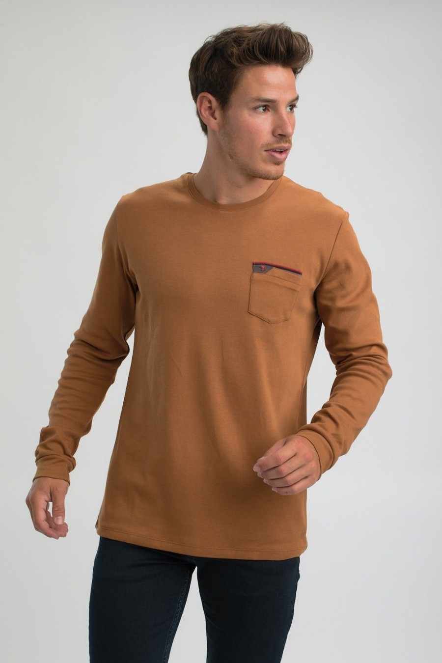 Homme Benson & Cherry T-Shirts Pour Homme | Tshirt En Coton Manches Longues Tabanalong Camel