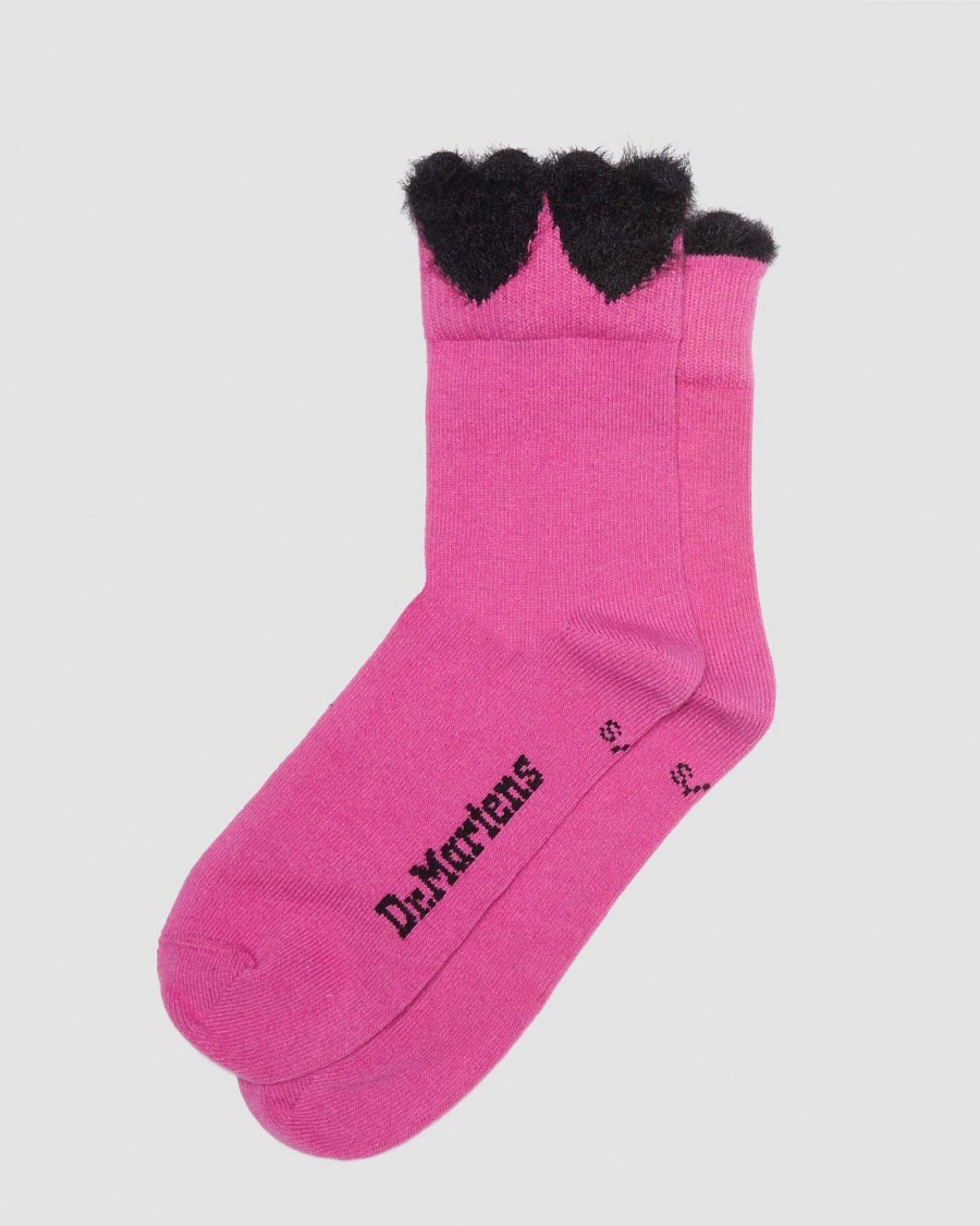 Accessoires Dr. Martens Toutes Les Chaussettes | Chaussettes En Coton Melange Avec Detail Coeur Thrift Pink — Melange De Coton Biologique