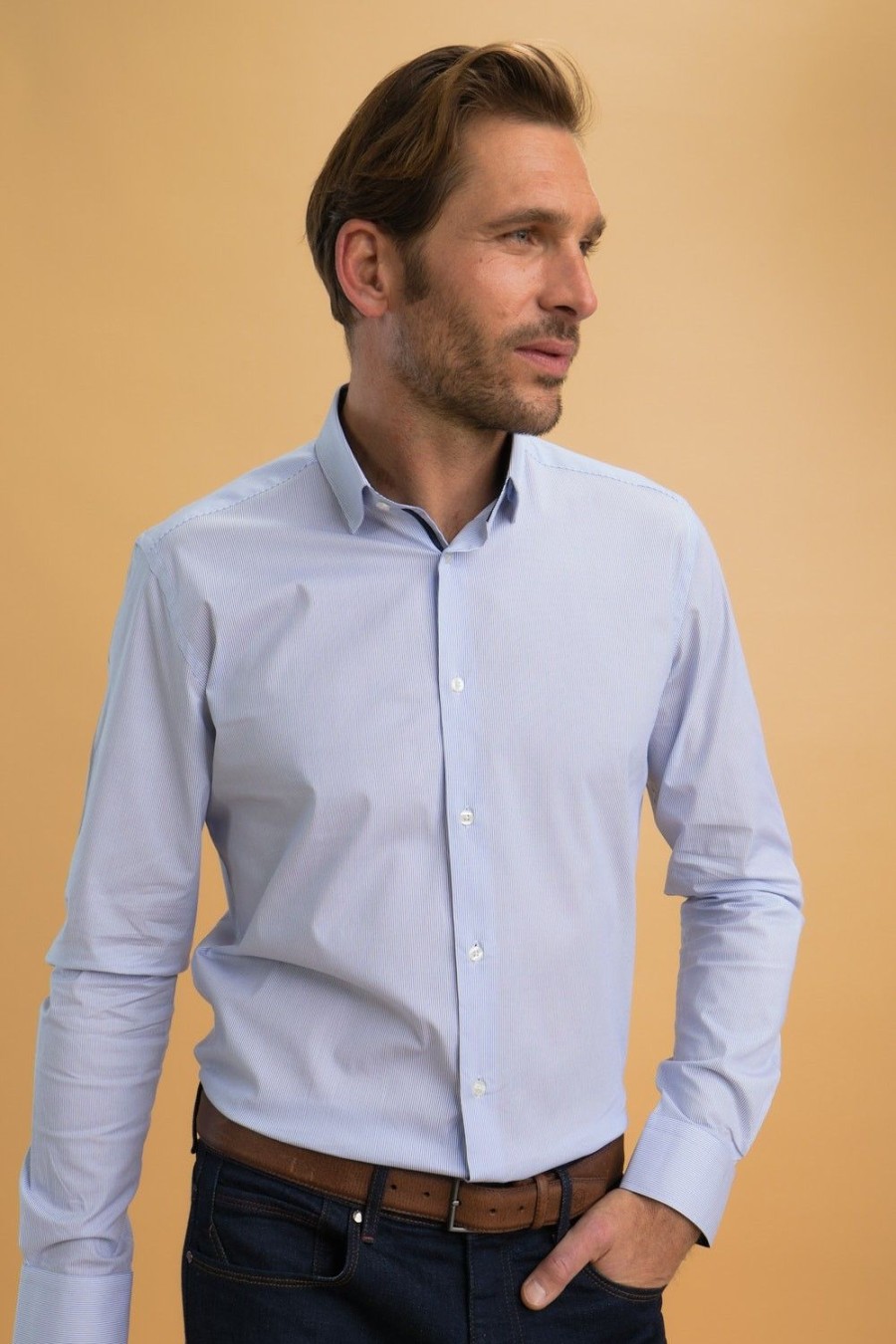 Homme Benson & Cherry Chemises Pour Homme | Chemise Manches Longues A Fine Rayures Lorna Blanc