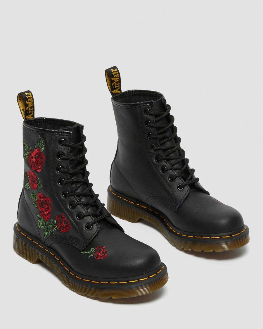 Dames Dr. Martens Tenias | Bottines A Lacets En Cuir 1460 Vonda Floral Rose Noir — Softy T