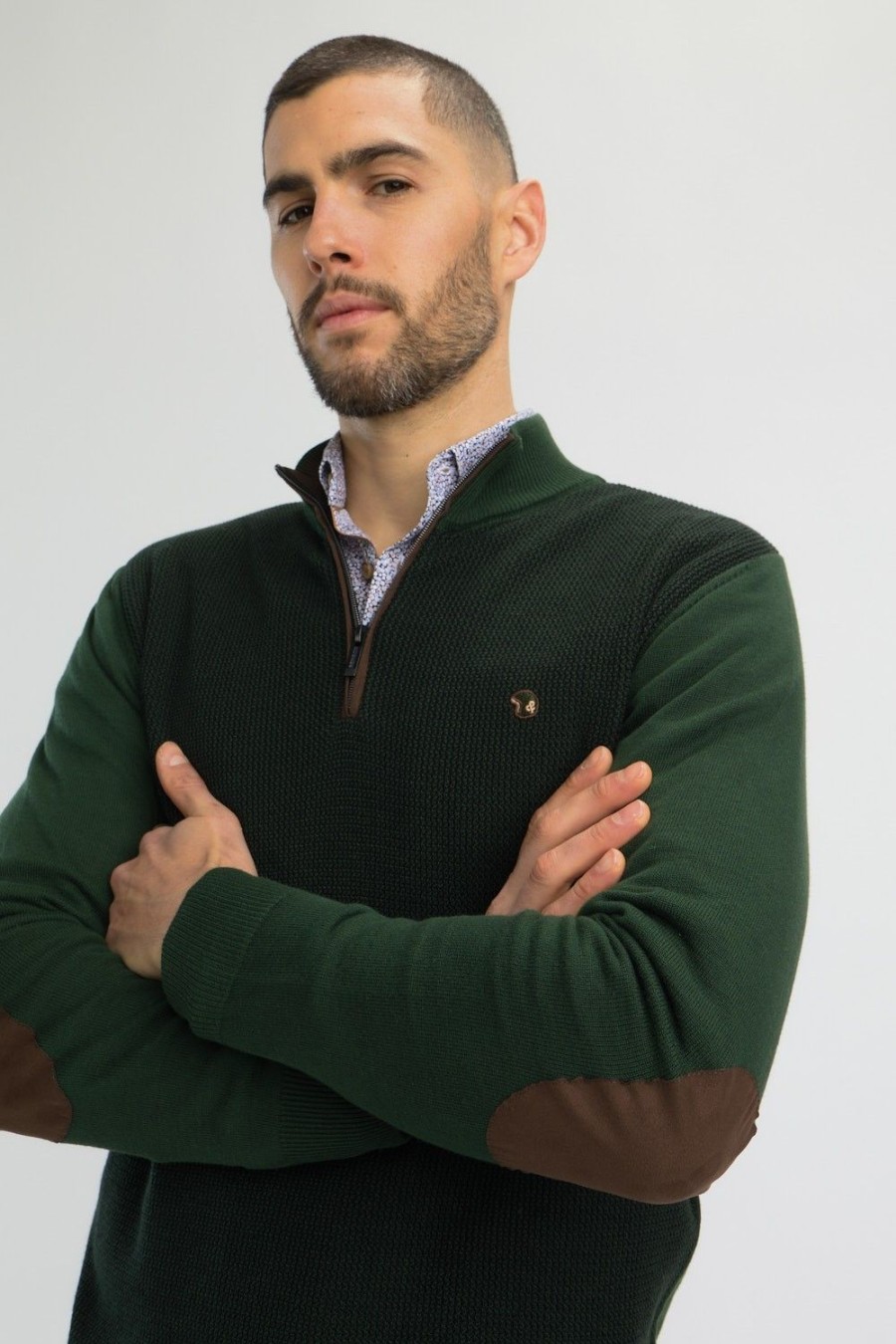 Homme Benson & Cherry Pulls Et Gilets Pour Homme | Pull Texture Avec Coudieres Fraction Sapin