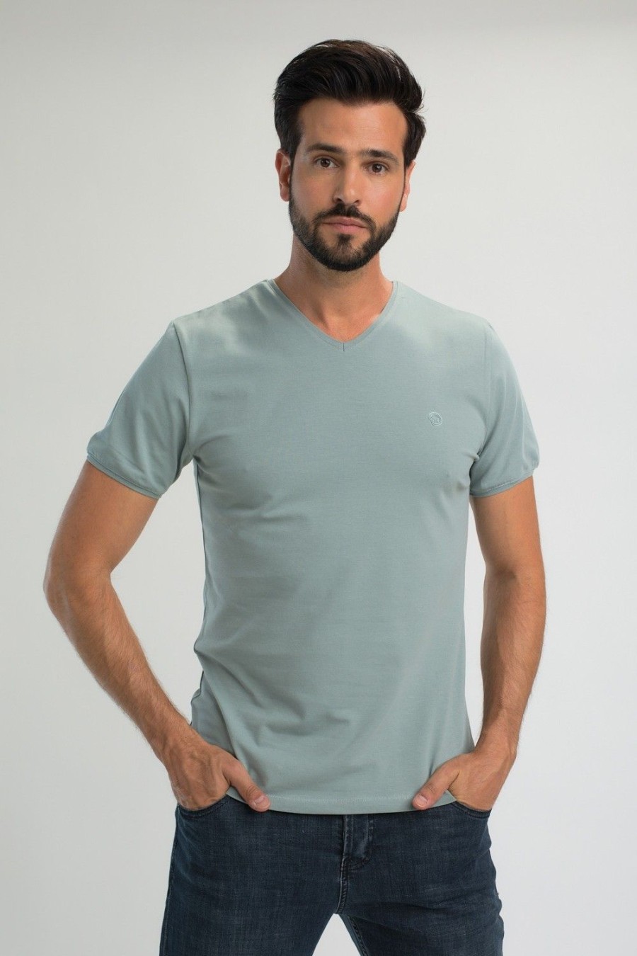 Homme Benson & Cherry T-Shirts Pour Homme | T-Shirt Uni En Coton Stretch Tahys Vert-Deau