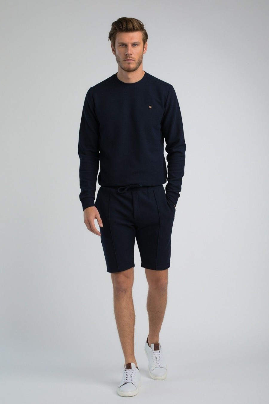 Homme Benson & Cherry Les Bas | Sweat Short Avec Nervure Born Marine