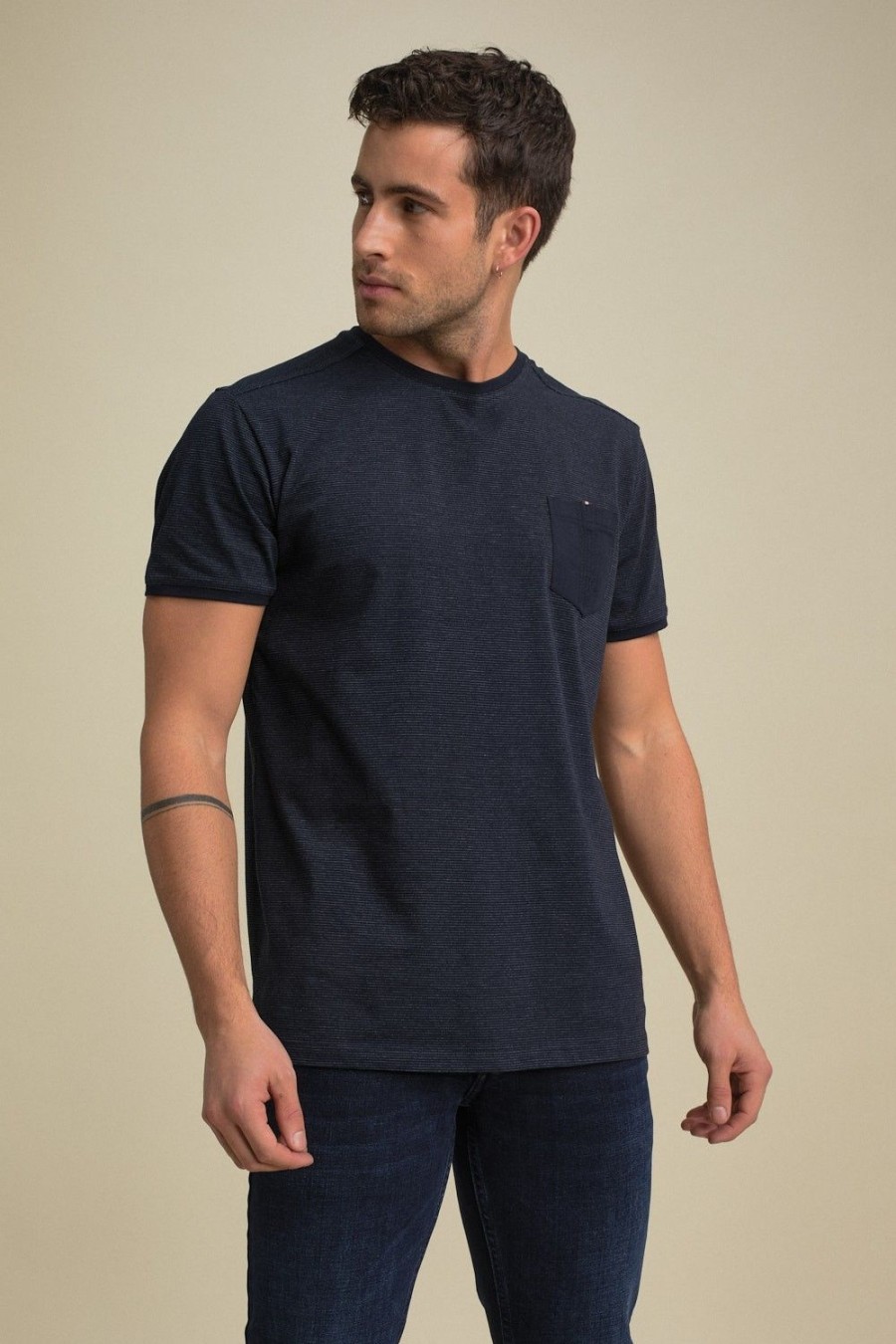 Homme Benson & Cherry T-Shirts Pour Homme | T-Shirt Manches Courtes Jersey Jacquard Teml Marine