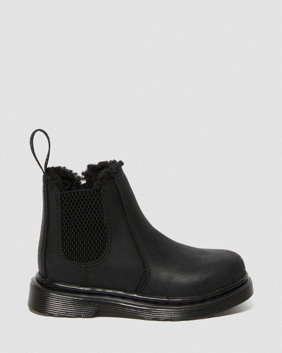 Enfants Dr. Martens Maihars Impermeables | Bottines Chelsea Doublees En Fausse Fourrure 2976 Leonore Pour Tout-Petit Noir — Republique Impermeable