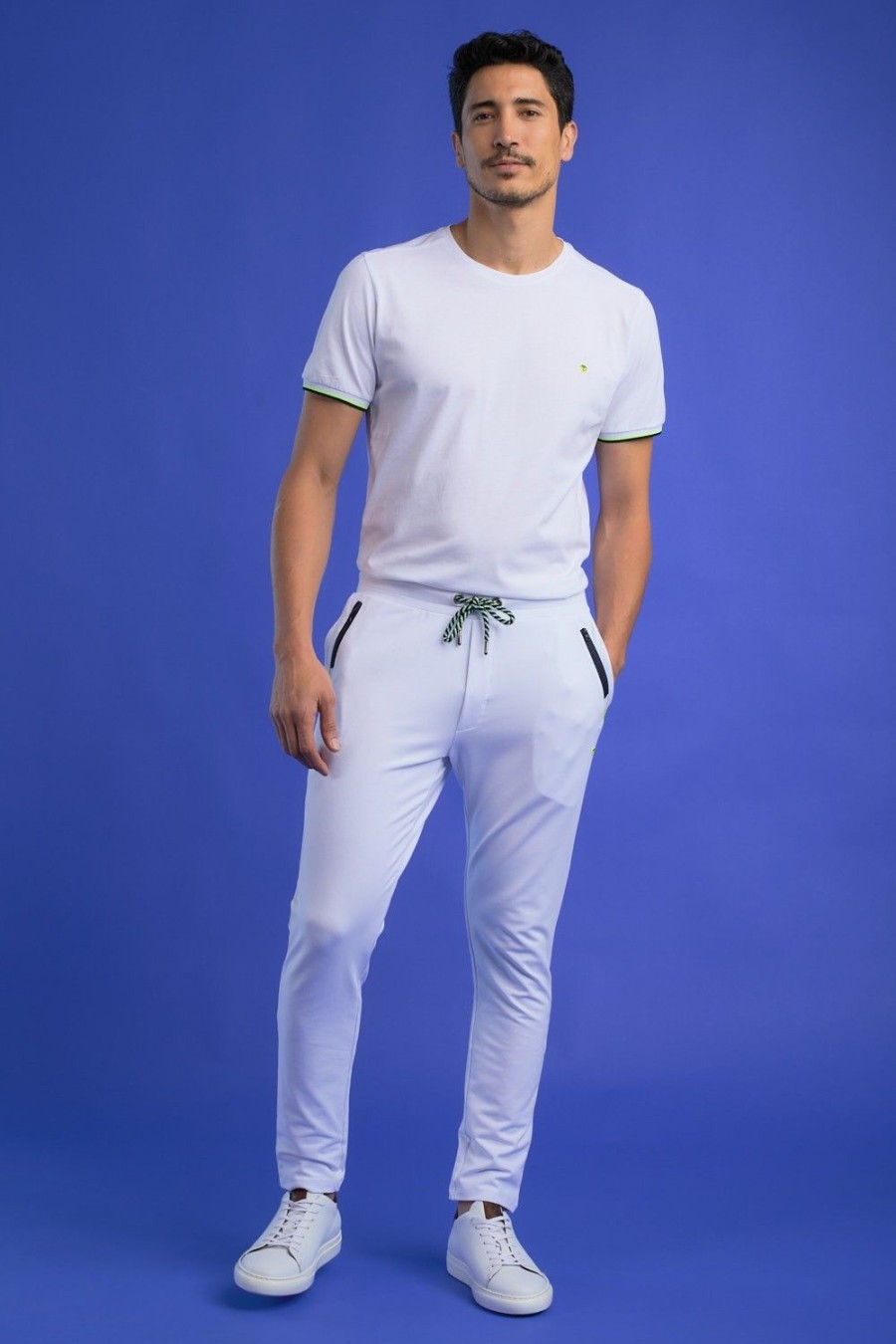 Homme Benson & Cherry Les Bas | Jogger Pant A Poche Tricolore Zippee Jola Blanc