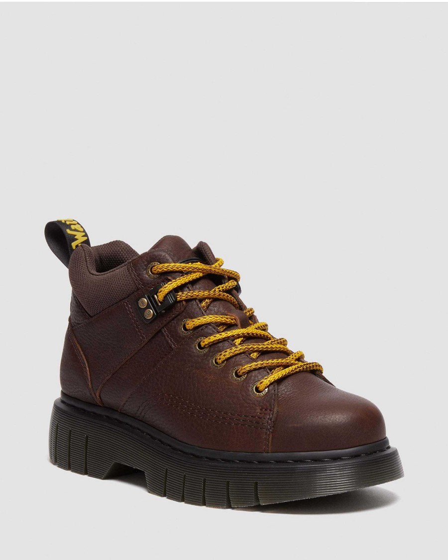 Messieurs Dr. Martens Chaussures Utilitaires | Bottines A Lacets En Cuir Woodard Brun Fonce — Grizzly