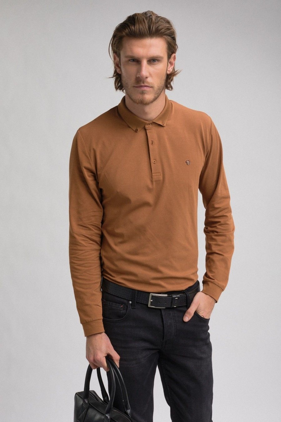 Homme Benson & Cherry Polos Pour Homme | Polo Stretch Manches Longues Ghostlong Camel