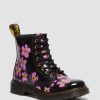 Enfants Dr. Martens Chaussures D'Ecole Pour Filles | Maiharits Vernis Floraux Junior 1460 Noir — Lampe T